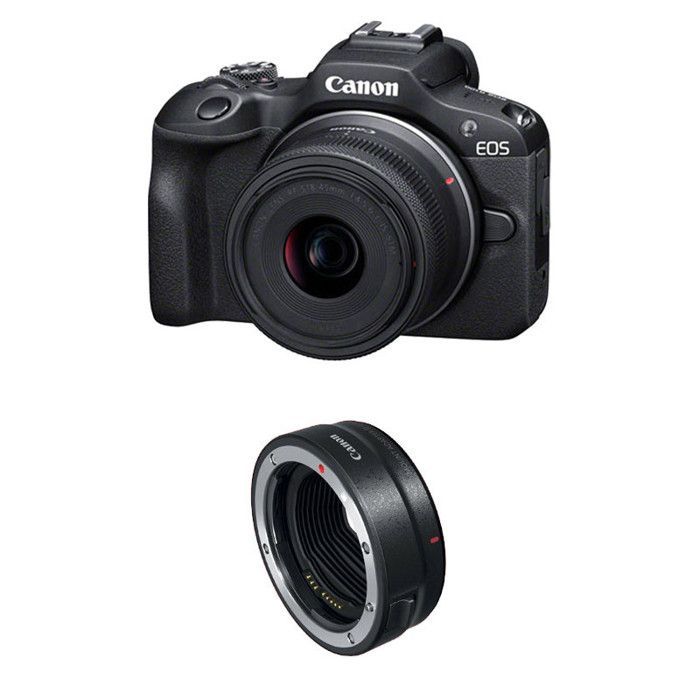 Canon hybridkamera EOS R100 + RF-S 18-45mm f/4.5-6.3 IS STM + EF-EOS R-ring