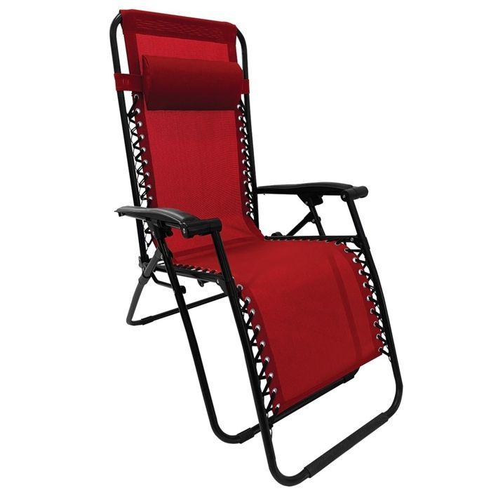 Sedia da giardino, lettino prendisole, pieghevole, reclinabile con braccioli e poggiatesta, 90 x 110 x 65,5 cm - Rosso - Textilene