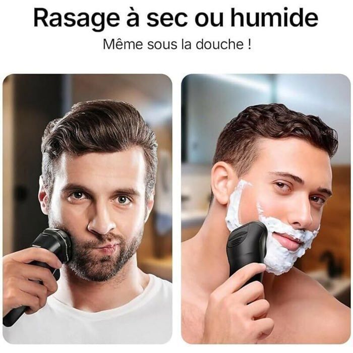 Rasoir électrique pour homme avec écran LCD, indice d'étanchéité IPX7, tête flottante 4D, convient aux peaux sensibles (noir).