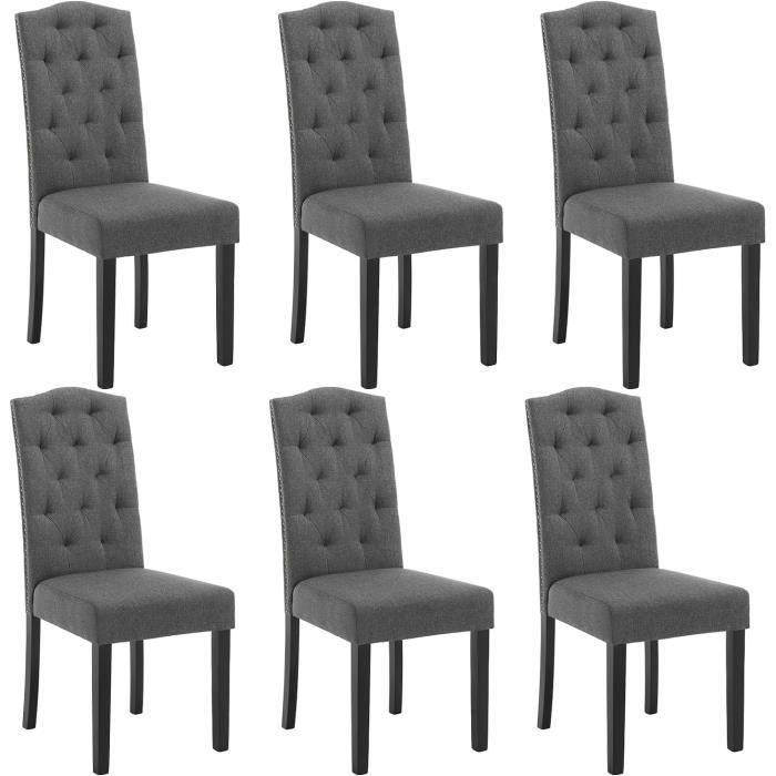 6 sedie da pranzo, sedia scandinava, schienale alto, seduta imbottita in lino, gambe in legno massello, grigio scuro E0AG0092-6
