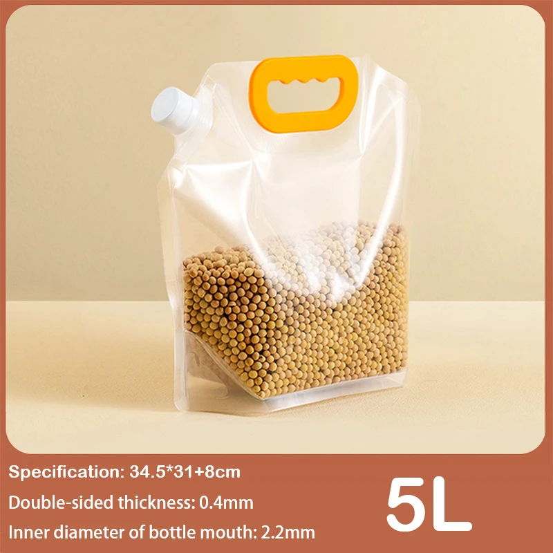 Lot de 5 sacs de rangement pour céréales, portables, résistants aux insectes et à l'humidité, recyclables et transparents.