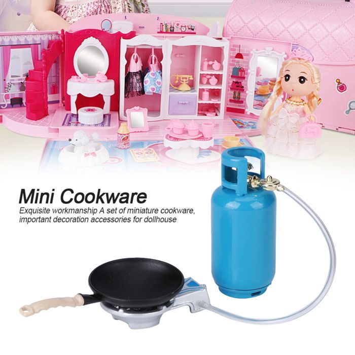 3pcs 1:12 Scale Miniature Dollhouse Simulated Gas Stove Tank Kitchen Utensil Model Kit