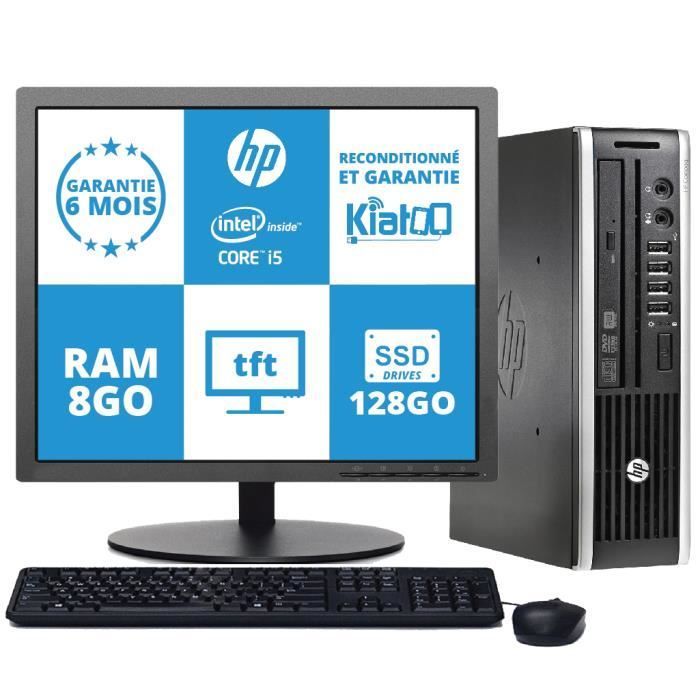 HP Elite 8200 desktop computer, Core i5 USDT processor, 8GB RAM, 128GB SSD, 17-inch screen, refurbished desktop PC