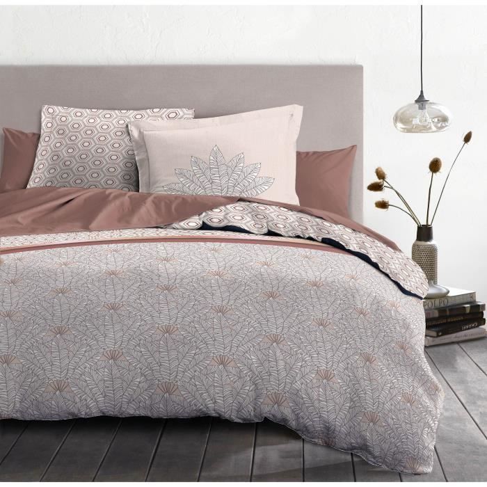 Parure de couette - HOME LINGE PASSION - LOUXOR - Terracotta - 100% coton 57 fils - 220x240 cm