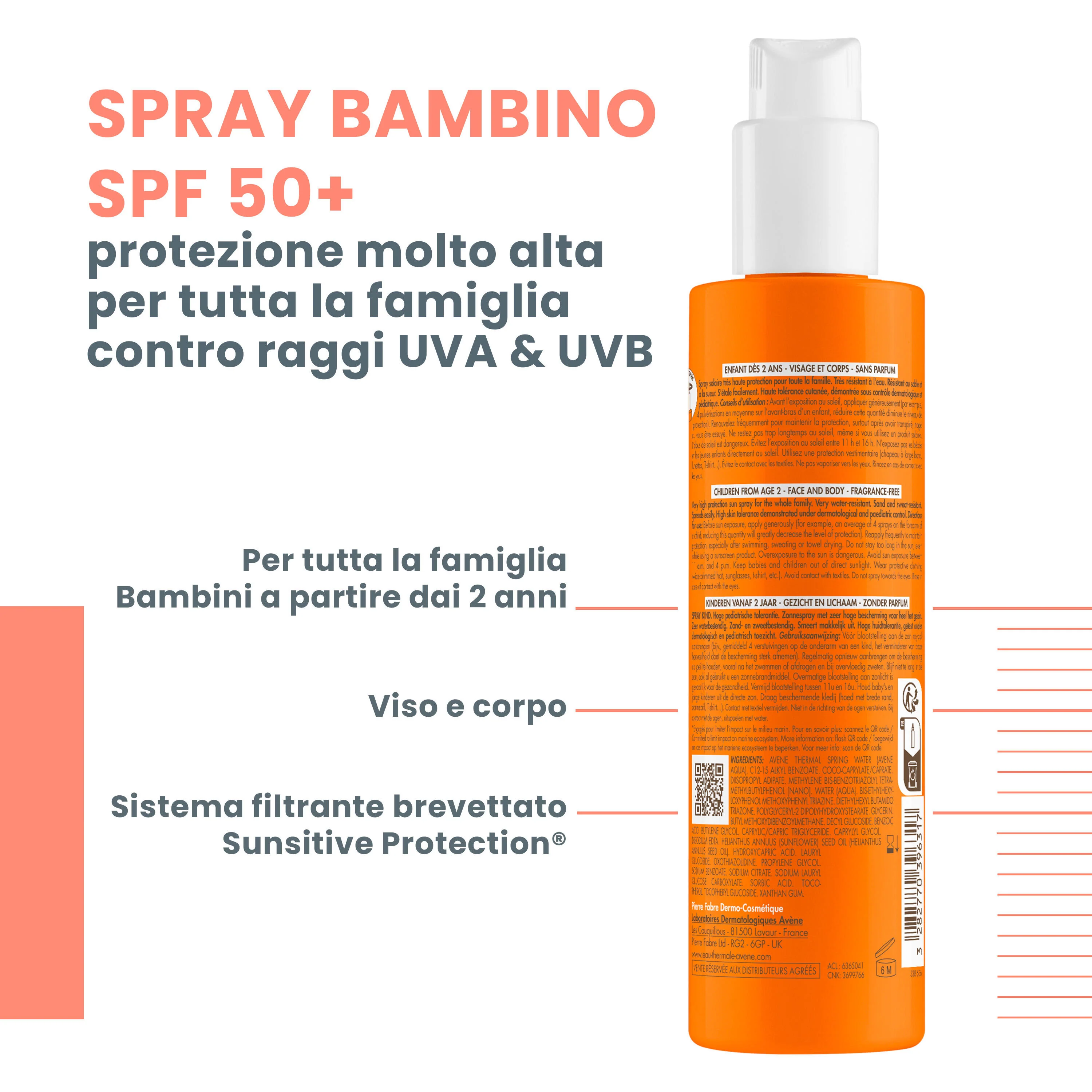 Suncare Spray Bambino SPF50+ - Crema Solare Bambini, Spray solare corpo alta prot., Latte solare corpo alta prot., Prodotti per Bambini