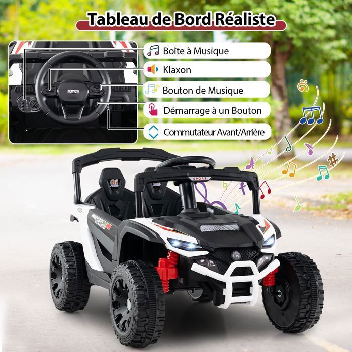 Coche eléctrico infantil DREAMADE de 12 V con mando a distancia, todoterreno, con volante y pedales, color blanco.