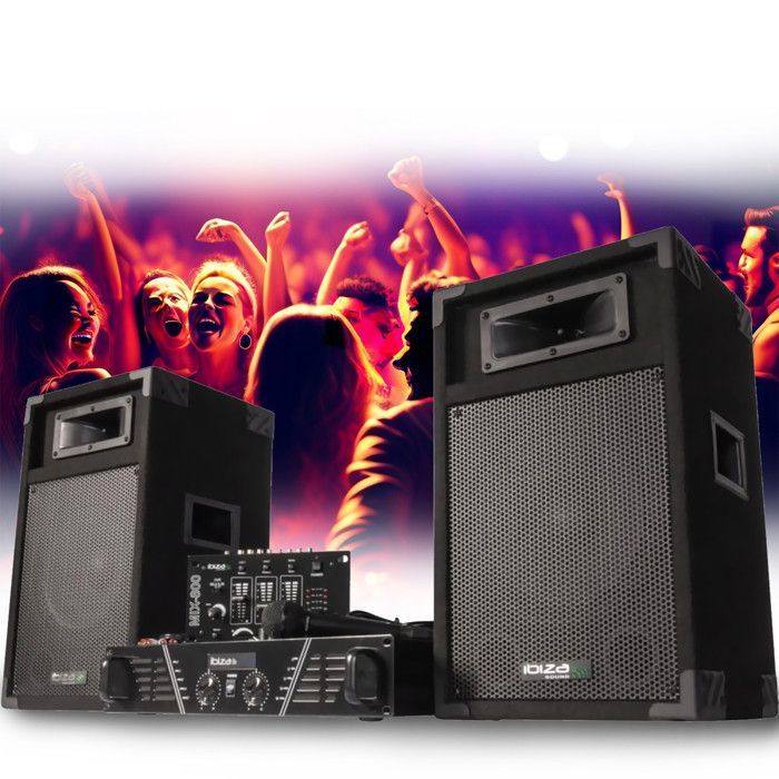 COMPLETE PA SYSTEM DISCO 480W IBIZA SOUND DJ300 Amplifier - Mixer - Speakers - Microphone, UFO LED Light Show