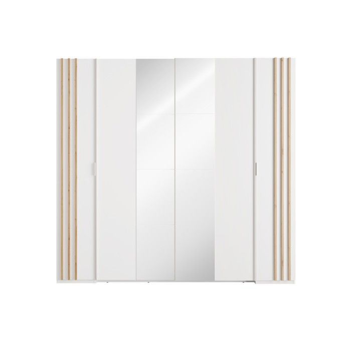 Chambre complète FLORENCE – Lit 160x200 + sommier + tiroirs + armoire + commode – Blanc et chêne