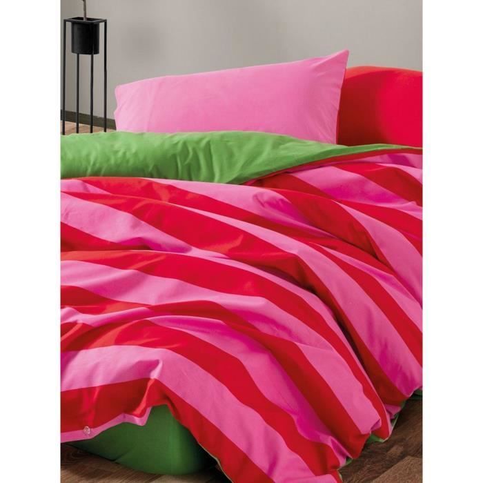 Bettwäsche-Set – 1 Bettbezug (220 x 240 cm) + 2 Kissenbezüge (60 x 60 cm) – 100 % verstärkte Baumwolle – Rosa