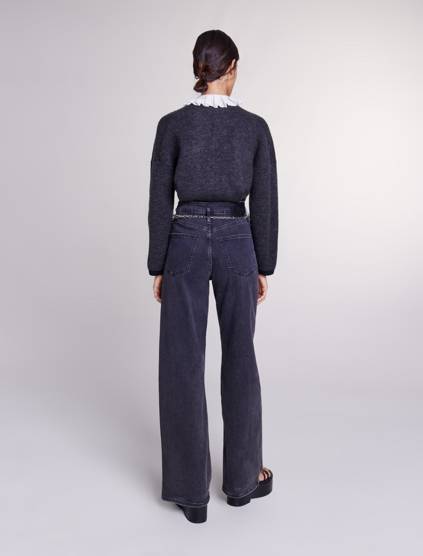 Jean baggy à ceinture noir-Negru