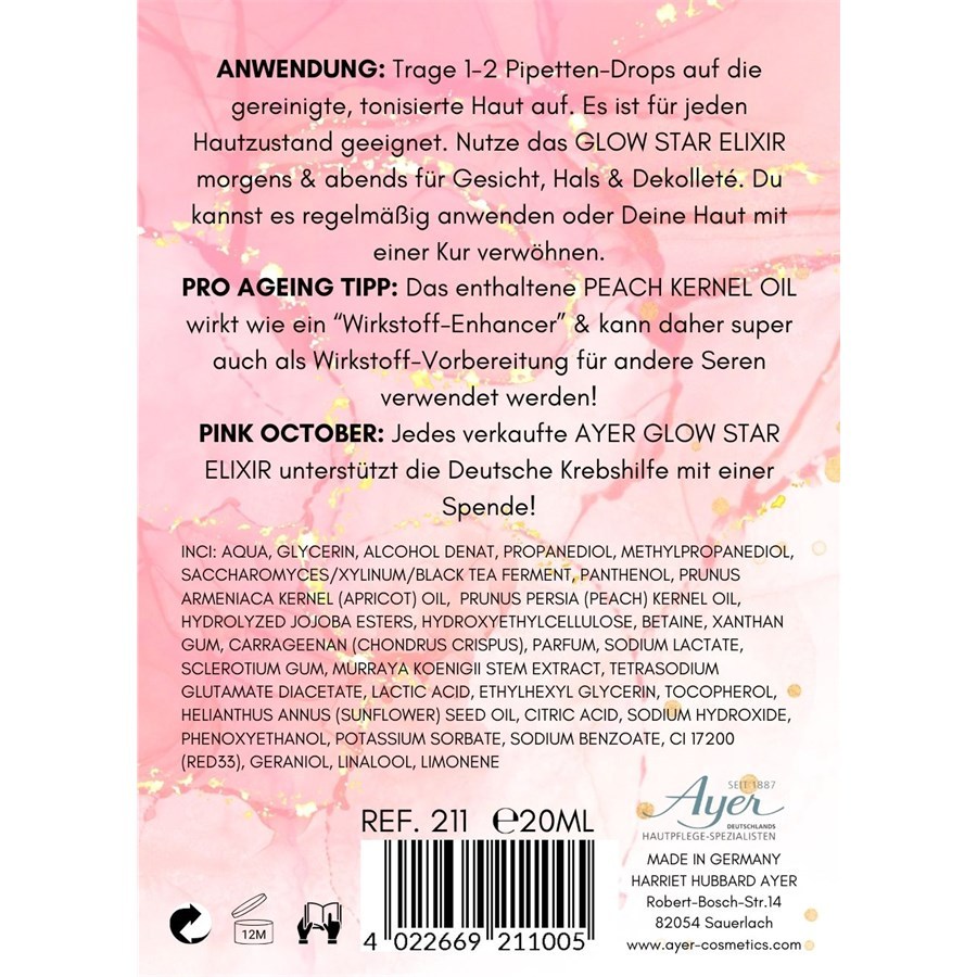 Ayer pretnovecošanās serums Pink October Limited Edition Glow Star Elixir - 20 ml