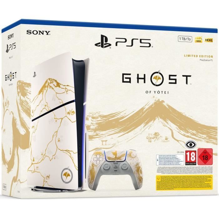 Pack PS5 Standard (avec lecteur CD) : Console PS5 (Slim) Édition limitée Ghost of Yōtei Gold + Jeu Ghost of Yōtei (code)