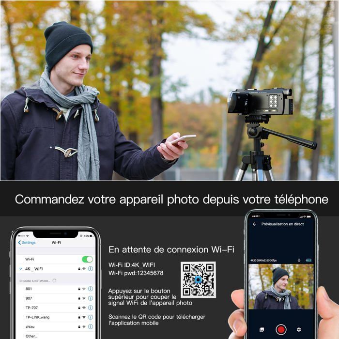 Câmera de vídeo IPS 3.0 para vlogs, 48MP, com cartão SD de 32GB