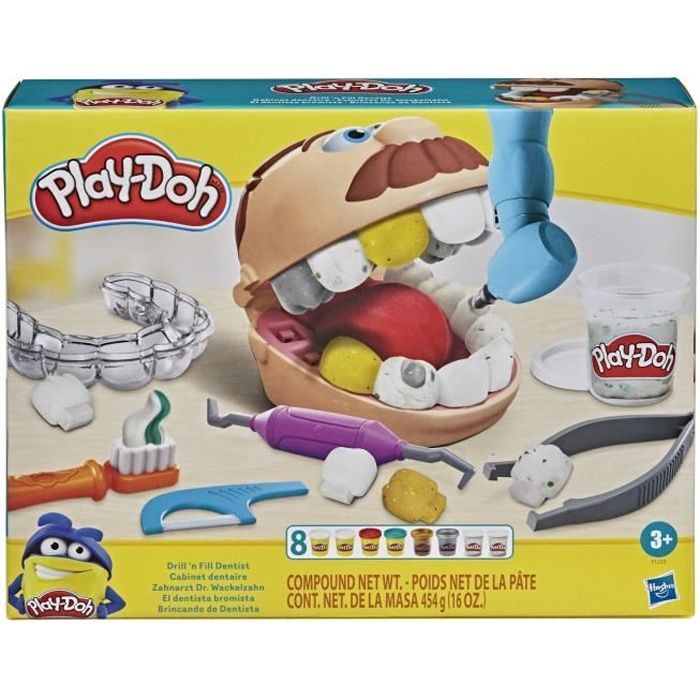 Clinica dentistica per bambini Play-Doh, 8 barattoli di pasta modellabile atossica, Play-Doh classico, età 3+