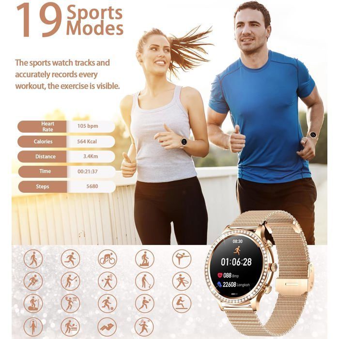 Round Women's Smartwatch with Bluetooth Calling, IP67 Smartwatch with Feminine Function, Heart Rate Monitor, Sleep Monitor [S464]