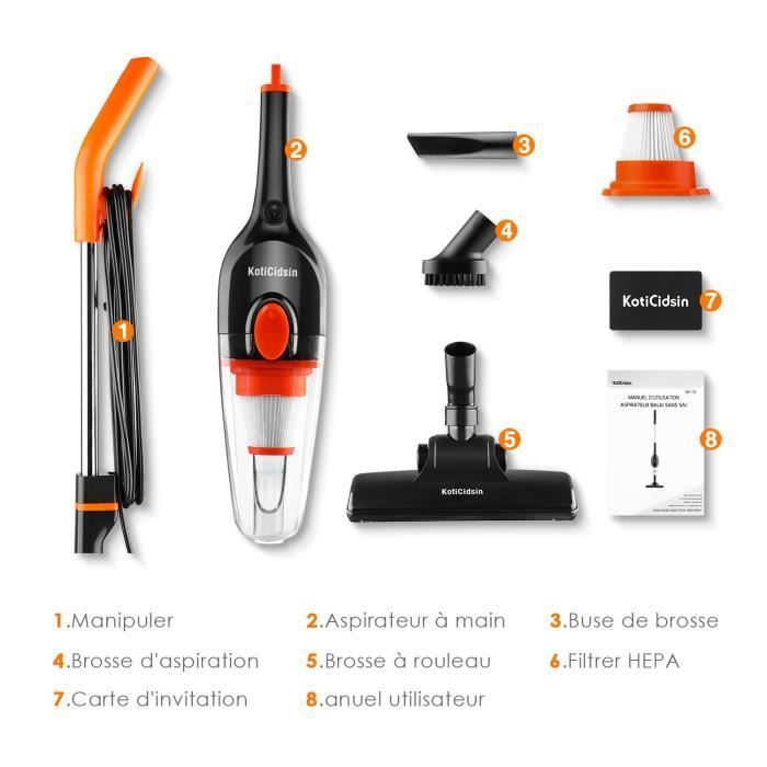 KotiCidsin Stick Vacuum Cleaner, 2-in-1 Corded Handheld Vacuum, 800W/16Kpa Suction Power, HEPA Filtration, Black