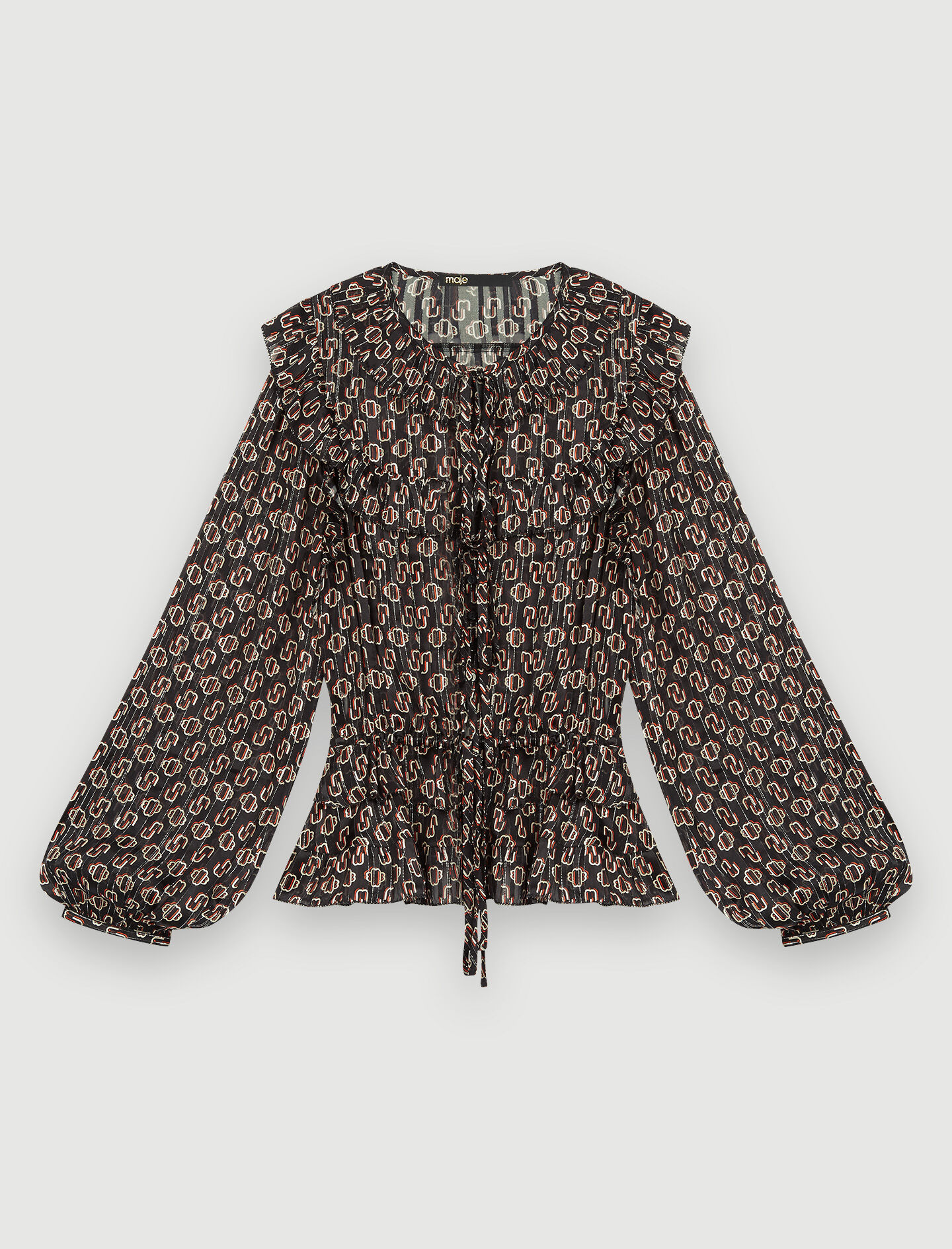Top din muselină de mătase lurex imprimat - Monogramă M Noir mărime mare