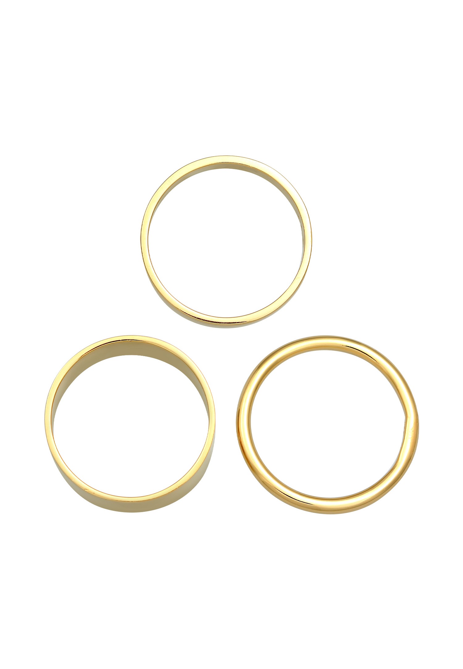 Elli Lot de 3 bagues pour dames en argent sterling 925 plaqué or, larges et étroites.