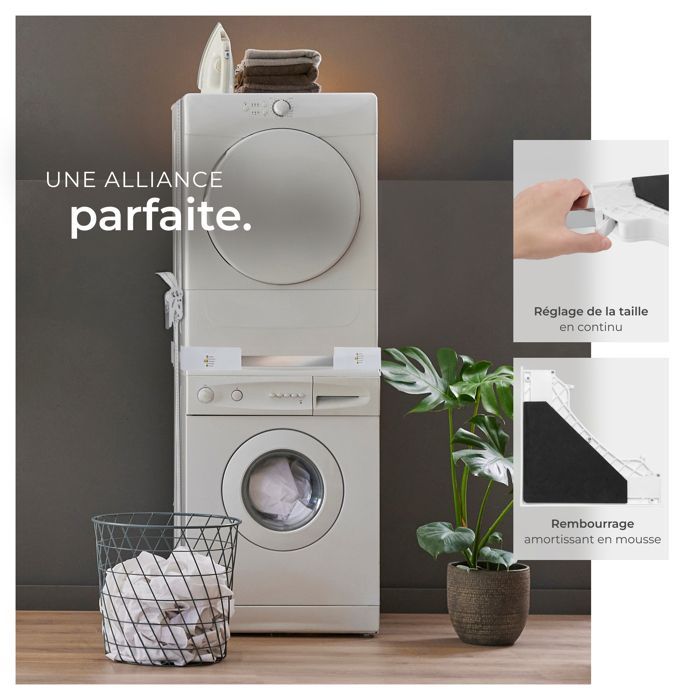 Kit de apilamiento - TECTAKE - PARRET, bastidor de conexión para lavadoras y secadoras, ajustable con cuerda.
