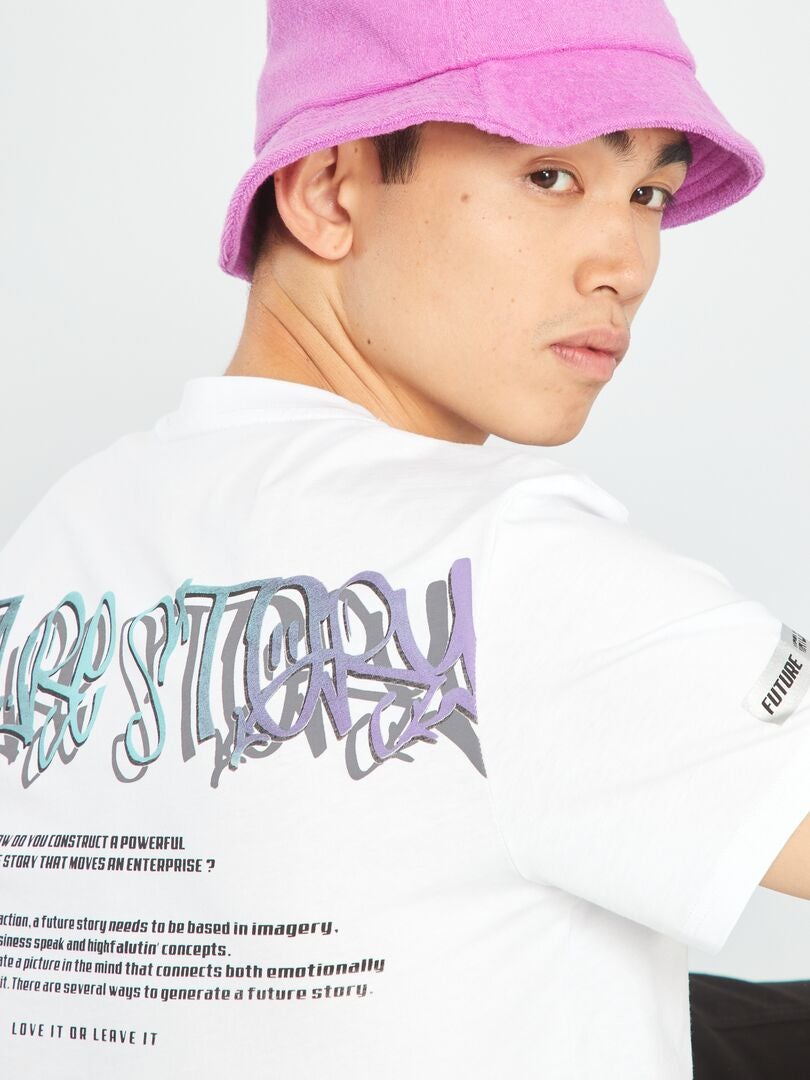 Camiseta estampada de cuello redondo - Blanca