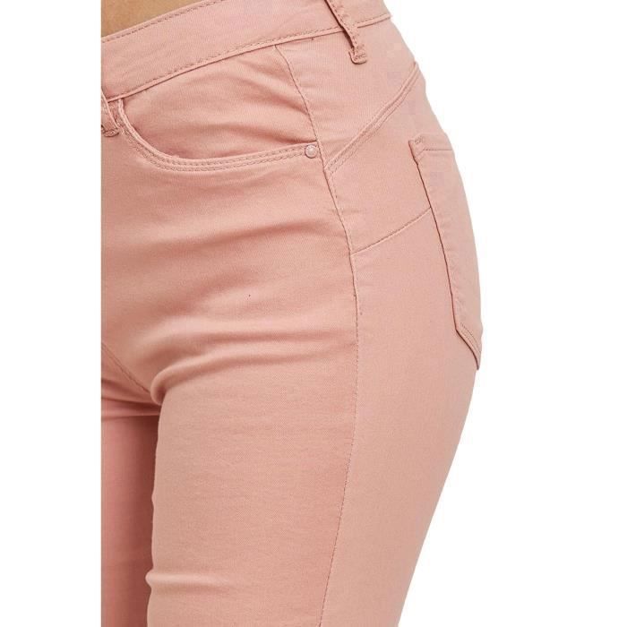 Women's jeans - I DODO - Slim fit - High waist - Cotton/Lycra - Salmon pink