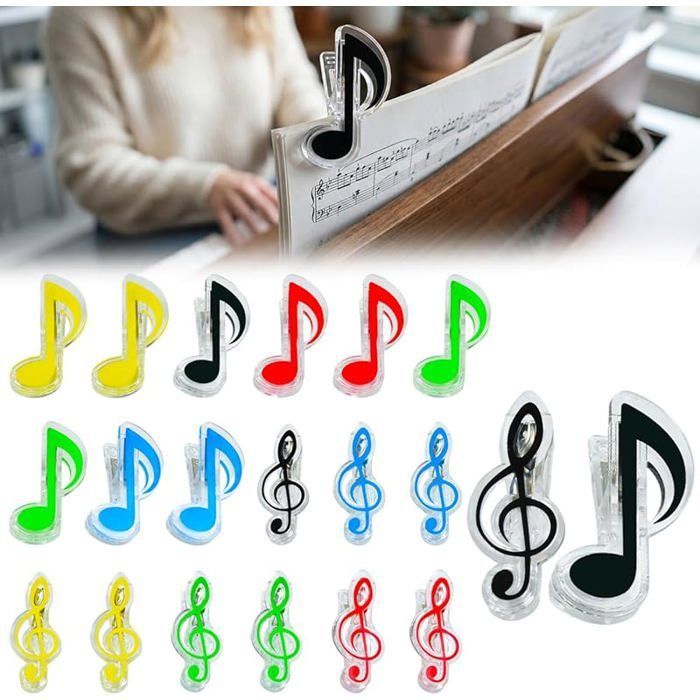Set di 20 clip musicali per leggii, clip a forma di chiave di violino per spartiti, clip per libri
