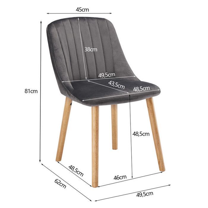 Sedie moderne Goeurvant con cuscino spesso, schienale ergonomico e gambe in legno, stile e comfort combinati - Set di 4 - Grigio scuro
