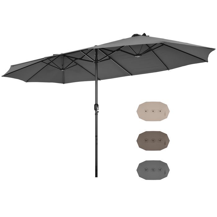 Parasol de Jardin Rectangulaire Extérieur - RELAX4LIFE - 470X280CM - Parasol Double avec Manivelle - Protection UV - Gris Foncé