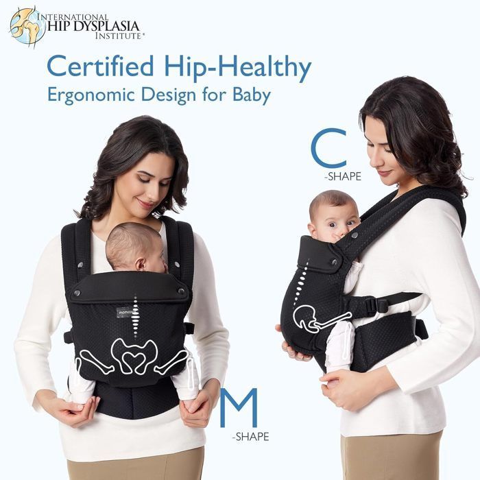 Momcozy hengittävä verkkokantoreppu, ergonominen kantoreppu, sopii vauvoille 3,2–20 kg, musta