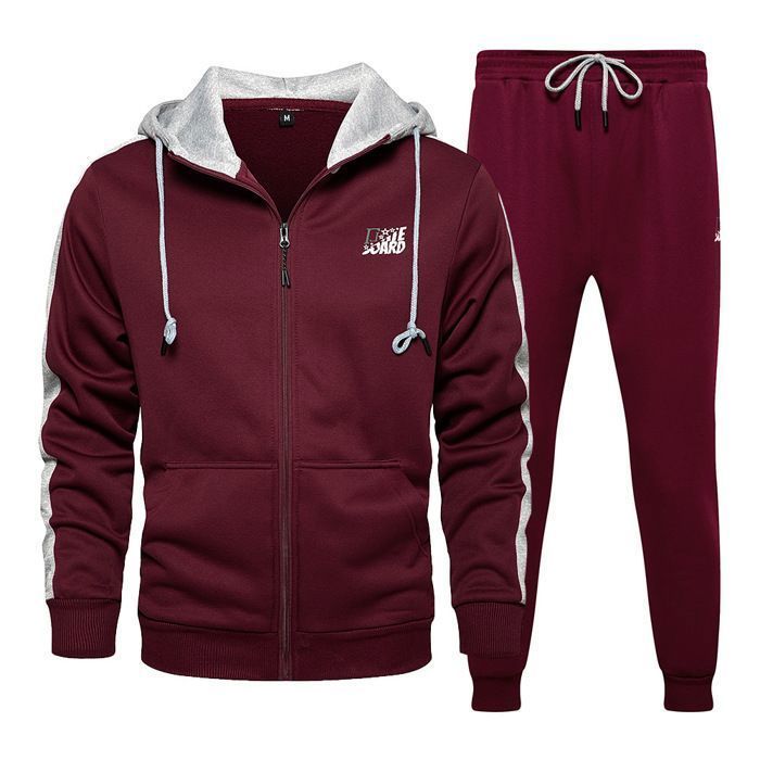 Men's Autumn Long Sleeve Sport Casual Tracksuit - Burgundy