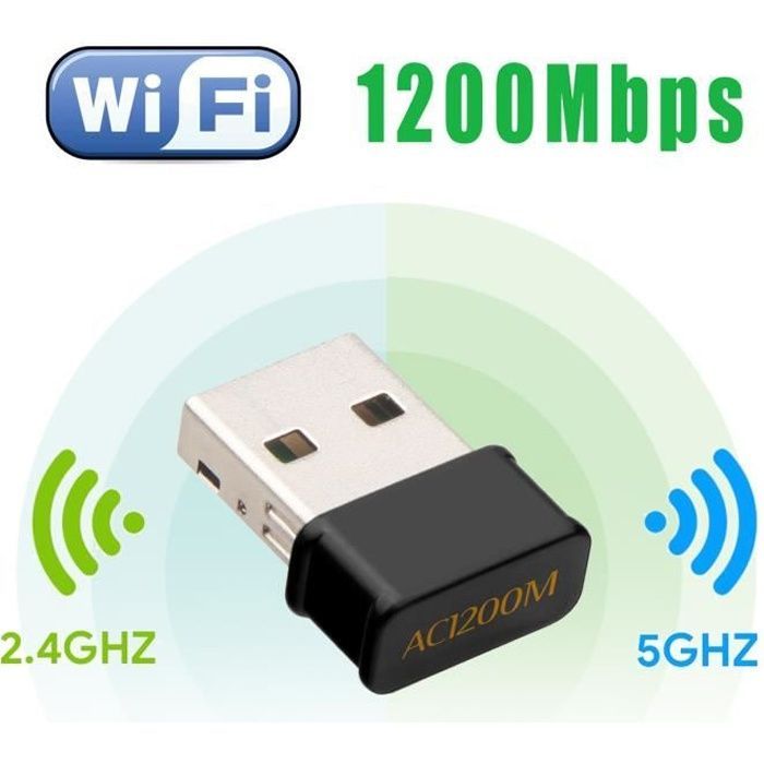 Adaptateur WiFi USB - Maxesla - 1200Mbps - Dual Band - Compatible Windows et Mac - Mini Format