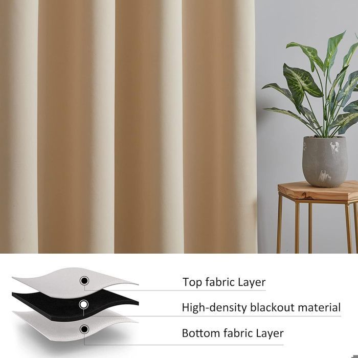 Rideau Occultants 300x240cm Beige TOPFINEL Thermique Isolant Anti Froid à Oeillets Anti Bruit Décoratif Chambre 1 Panneau