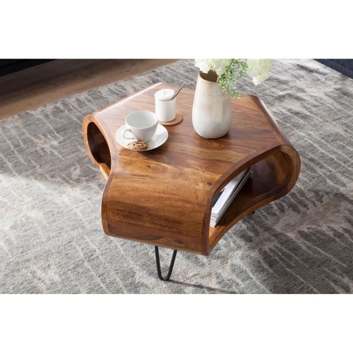 Mesa de centro em madeira maciça de Sheesham, 60x60x35 cm, para sala de estar.