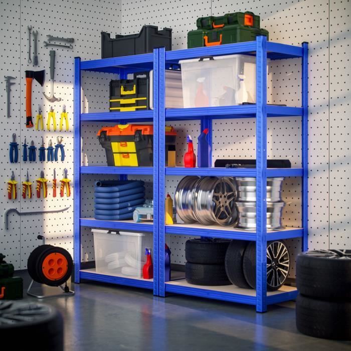 MONZANA® 2 estanterías de alta resistencia, color azul, 5 niveles, 180x90x40cm, estanterías metálicas, capacidad máxima 875kg, almacenamiento para garaje/taller.