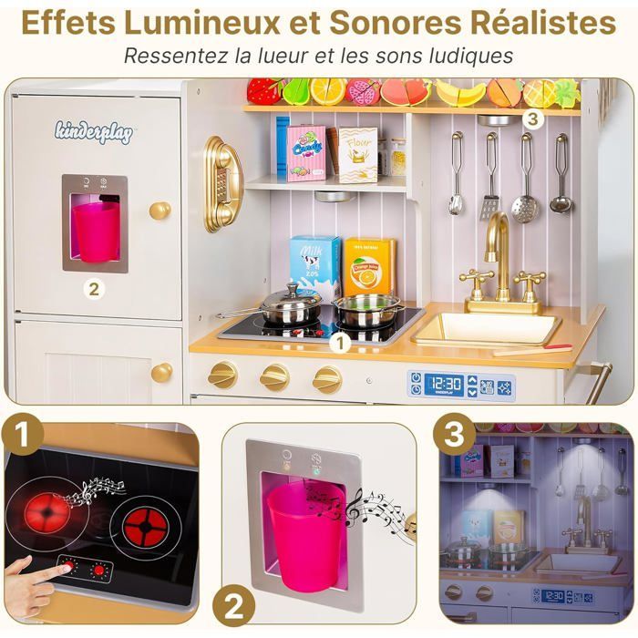 Cuisine en bois pour enfants LED et sons, hauteur réglable, accessoires complets - Green Series (GS0060-1)