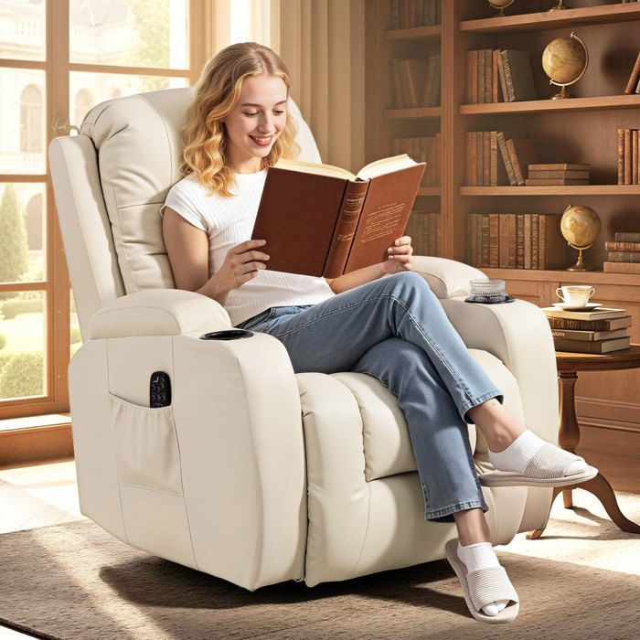 Relaxsessel – HOMCOM – Massage- und Heizfunktion – verstellbare Rückenlehne, 360° drehbar, Fußstütze – PU – 82 x 99 x 103 cm – Creme