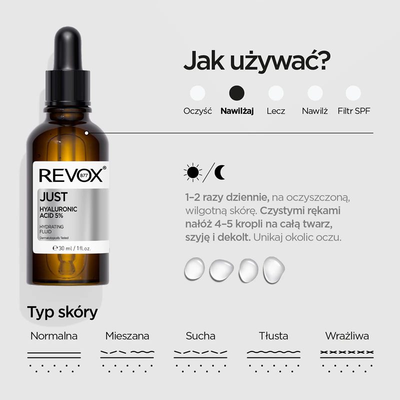 Revox B77 JUST Hyaluronic Acid 5% hydraterende vloeistof voor gezicht en hals