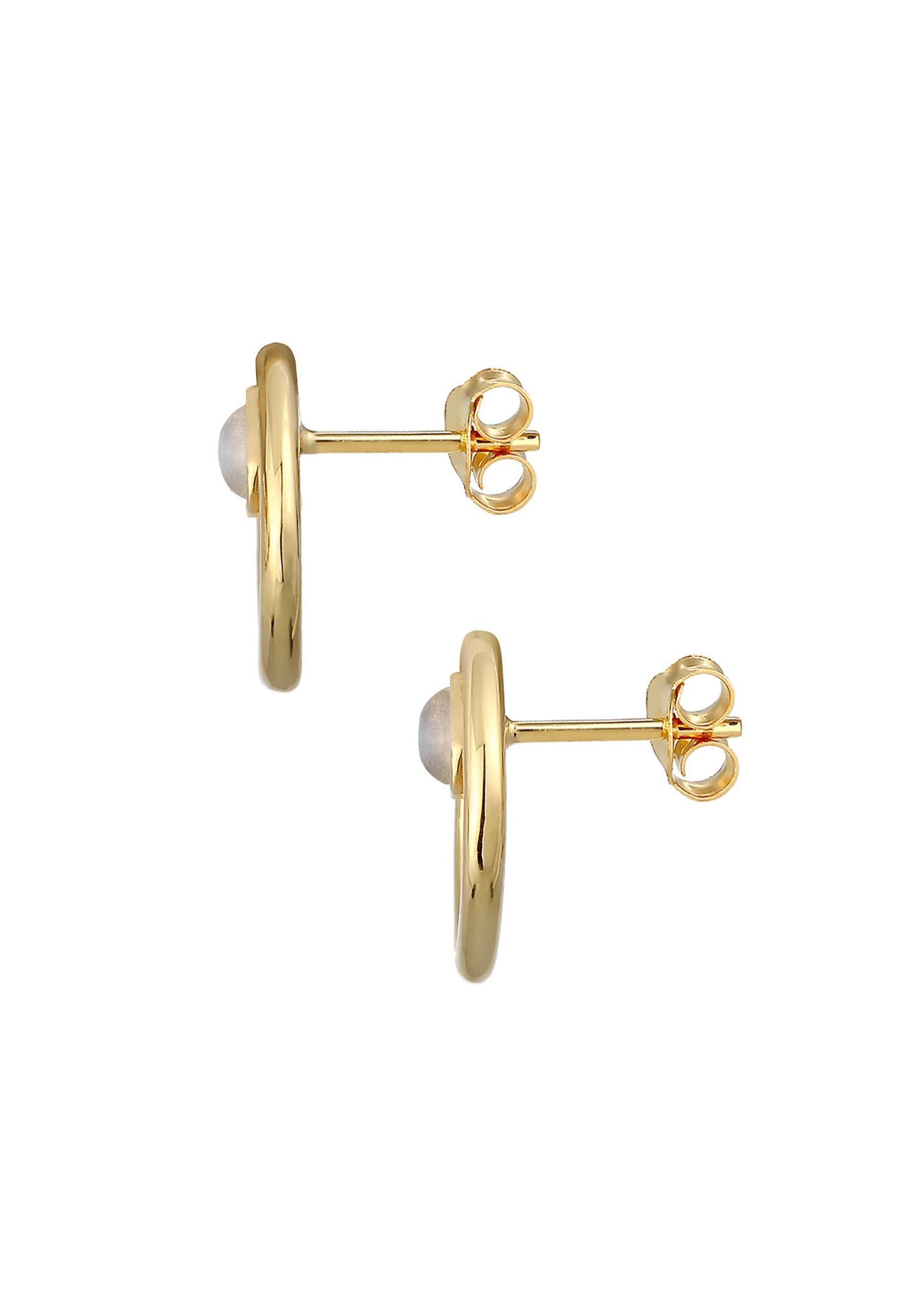 Elli PREMIUM Cercle Organique Élégant avec Pierre de Lune Boucles d'Oreilles Femme - (925/1000) Argent Plaqué Or