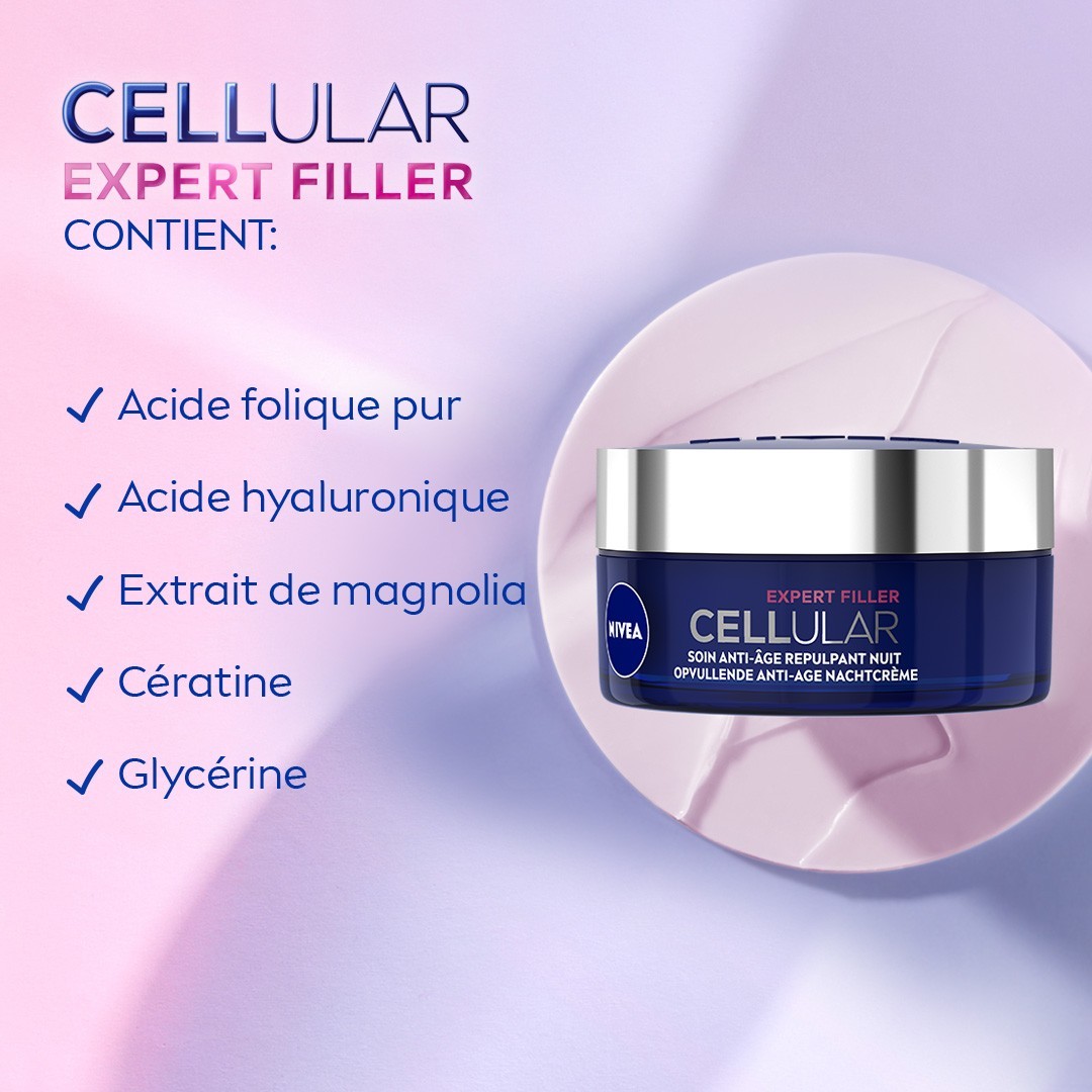 NIVEA Soin de Nuit Repulpant anti-rides et anti-âge à l'Acide Hyaluronique et Acide Folique