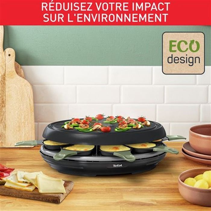Parrilla para raclette Tefal, 8 personas, diseño ecológico, 2 funciones, revestimiento antiadherente, fabricada en Francia, RE31E810