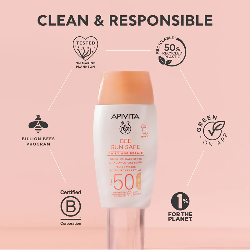 Apivita Bee Sun Safe Daily Age Repair Tinted Fluid SPF50 tonujący krem ochronny SPF 50