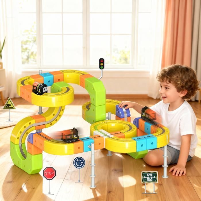 167-Piece Car Track Set, Modular Magnetic Track with 360° Loop, Ramp, Bridge, Creative Construction, Electric Train Set, Children's Gift
