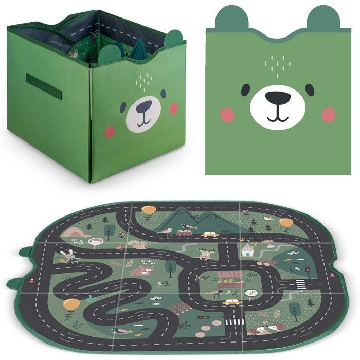 Coffre à jouets et tapis 2 en 1 - JANSHOP - Vert - 33x39x32 cm - 103,5x97,5 cm ouvert - Organisateur - Tissu non tissé