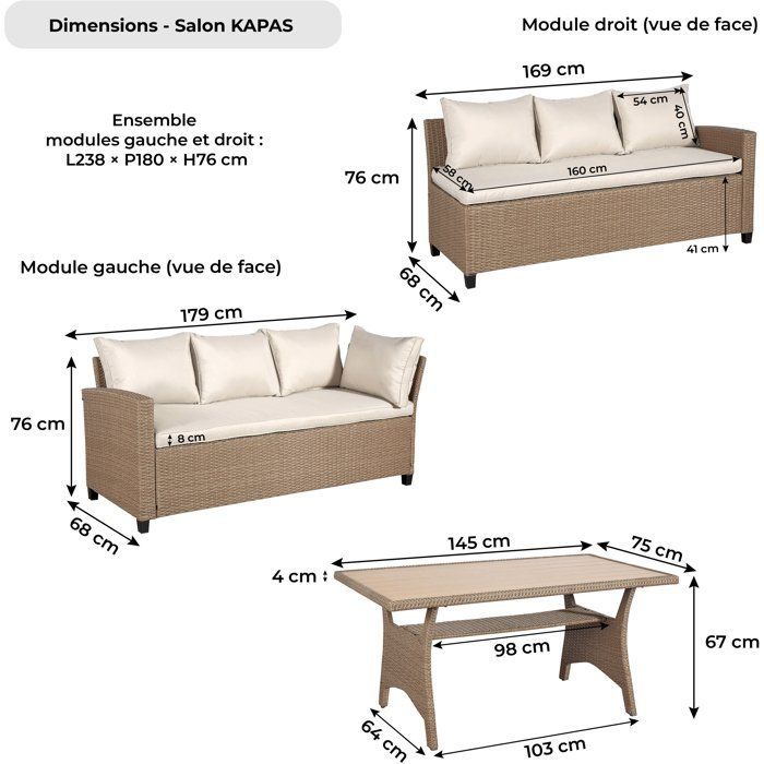 Garden furniture set - KAPAS - Steel frame and woven resin - Beige - 5 people
