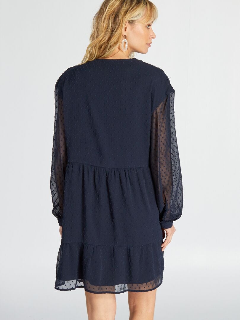 Plumetis voile jurk - BLAUW