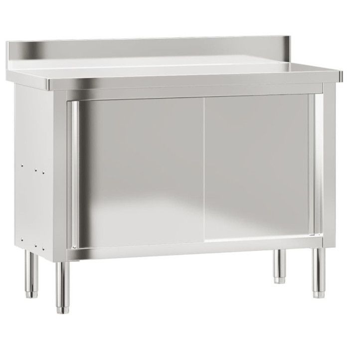Table de travail de cuisine avec portes coulissantes inox