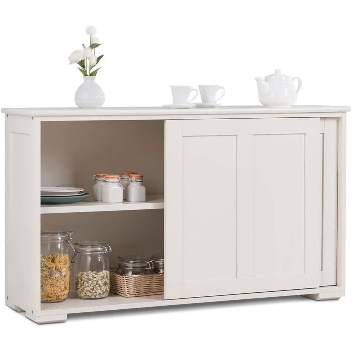 Aparador de cocina contemporáneo COSTWAY, lacado en beige, con puerta corredera y 2 estantes de MDF, 106,5 x 33 x 60 cm.