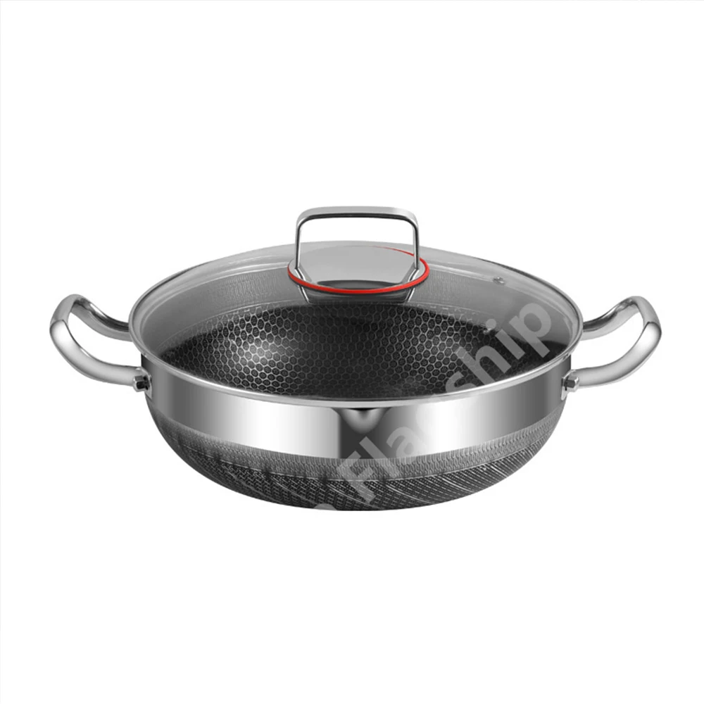 Wok en acier inoxydable 316, 30 cm, antiadhésif, compatible induction et gaz, ustensile de cuisine durable.