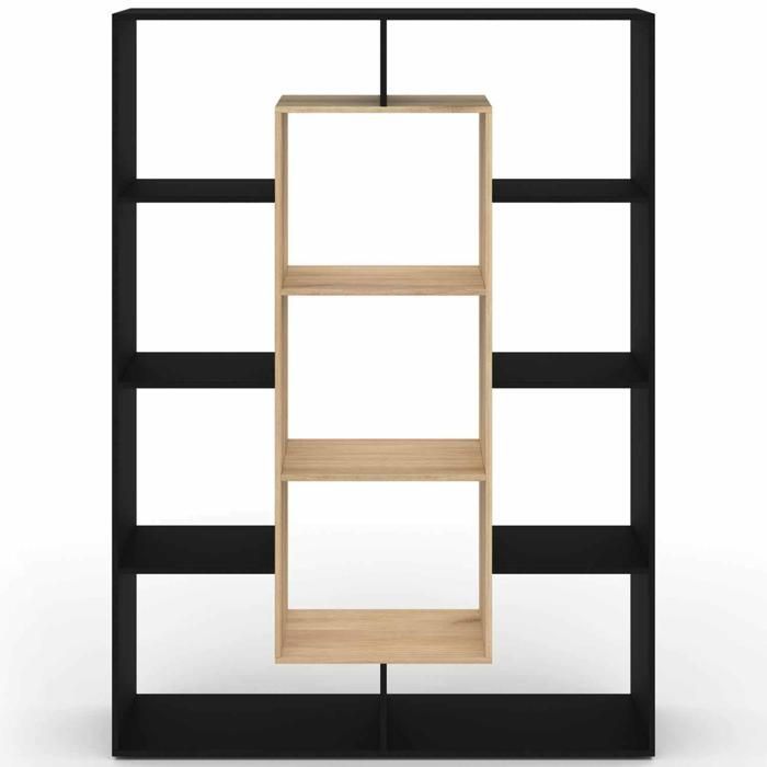 IDMARKET Etagère bibliothèque COLETTE avec 11 compartiments noir et effet bois 143 cm