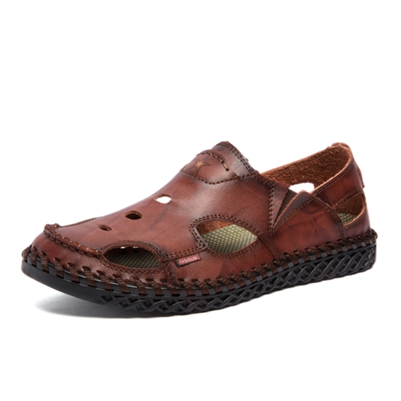 Zapatos casuales ligeros para hombre, resistentes al desgaste, transpirables, estilo romano, sandalias para hombre, sandalias de cuero cosidas a mano para exteriores.